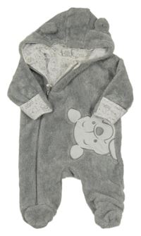 Šedá chlupatá podšitá kombinéza s Púem a kapucí Disney