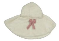 Biele kožušinové pončo s mašlou a kapucňou