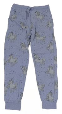 Modrofialové melírované tepláky s jednorožcami