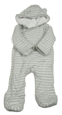 Sivo-biela pruhovaná zateplená kombinéza s kapucňou F&F