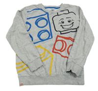 Sivá melírovaná mikina s Lego postavou a kostkami Lego