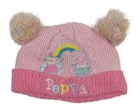 Ružová pletená čapica s Peppou a bambulemi