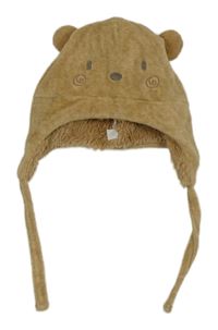 Hnedá zamatová čapica s medvěďom