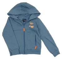 Modrošedá propínací mikina s nápisem a kapucí Impidimpi