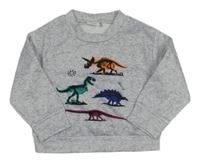 Sivá melírovaná ľahká mikina s kostrami dinosaurů
