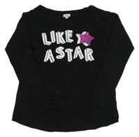 Černé triko s nápisem a hvězdou z flitrů OVS