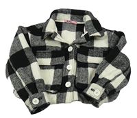 Čierno-smotanová kockovaná vlnená košeľová crop bunda Original Marines