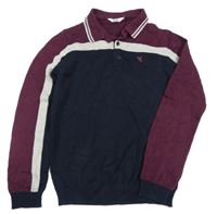 Tmavomodro-vínovo-sivý polo sveter s výšivkou M&Co.