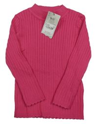 Nové - Tmavorůžový žebrovaný svetr Tu