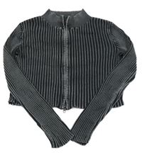 Čierno-sivý melírovaný rebrovaný prepínaci crop sveter H&M
