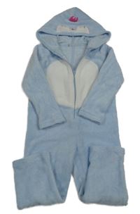 Světlemodro-bílá chlupatá kombinéza s kapucí - tučňák