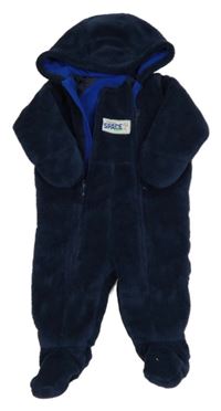 Tmavomodrá chlpatá podšitá kombinéza s nášivkou a kapucňou S. Oliver