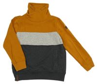 Medovo-sivo-antracitová mikina s komínovým golierom Yigga