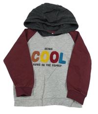 Sivo-vínovo-tmavosivá mikina s nápisom a kapucňou Matalan