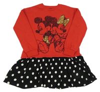 Červeno-černé teplákovo/bavlněné šaty s Minnie a Mickeym Disney
