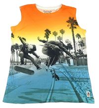 Oranžovo-modro-žlté tielko so skateboardisty C&A