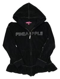 Čierna zamatová prepínaci mikina s nápisem z kamínků a kapucňou Pineapple