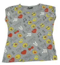 Sivé melírované tričko so smajlíkmi