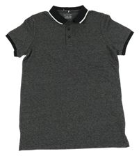 Černo-šedé melírované žebrované polo tričko Primark