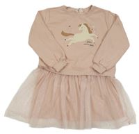 Růžové teplákovo/tylové šaty s koněm H&M