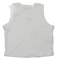Biely crop top s perforovanou palmou Zara