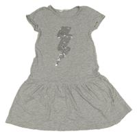 Sivé melírované bavlnené šaty s bleskem z flitrů H&M