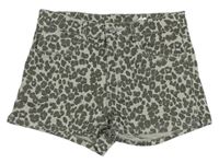 Khaki rifľové kraťasy s leopardím vzorom H&M