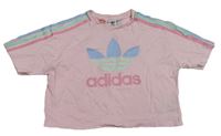 Růžové crop tričko s logem Adidas