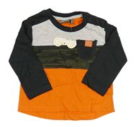 Oranžovo-tmavošedé triko s army pruhem 