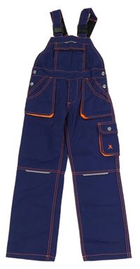 Tmaovmodro-oranžové laclové pracovní kalhoty s kapsami 