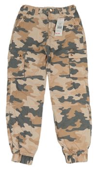 Nové - Růžovo-šedé amry plátěné cuff kalhoty s kapsami F&F