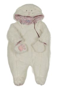 Biela chlpatá zateplená kombinéza s králikom a kapucí + rukavice zn. Jojo Maman Bébé