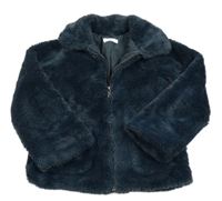 Tmavomodrá chlpatá podšitá bunda Mango