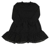 Černé puntíkaté šifonové šaty PRIMARK