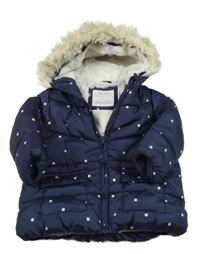 Tmavomodrá puntíkatá šusťáková zimní bunda s kapucí Primark