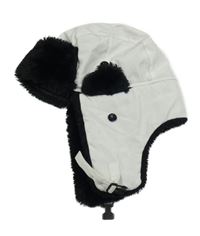 Bílo-černá šusťáková zteplená beranice s kožešinou