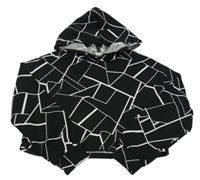 Čierno-biela vzorovaná crop ľahká mikina s kapucňou Shein