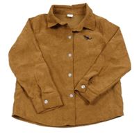 Hnědá žebrovaná sametová košile s výšivkou shein