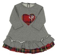 Sivé teplákové šaty s červeným srdcem a volánikmi