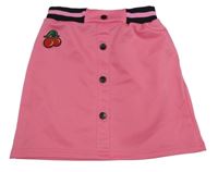 Ružová sukňa s čierným úpletovým pasom a třešněmi Shein