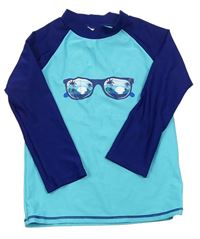 Tyrkysovo-tmavomodré UV tričko s okuliarmi Pusblu
