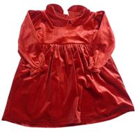 Červené zamatové šaty s golierikom zn. M&S