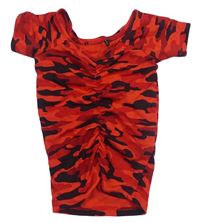 Červeno-čierne rebrované army crop tričko