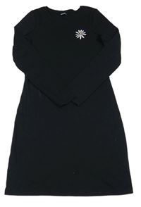 Čierne rebrované šaty s květem zn. Tu