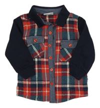 Tmavomodro-červená kockovaná košeľa s loptou