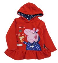 Červená fleecová mikina s Peppou a kapucí Tu