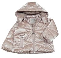 Růžová šusťáková lesklá zimní bunda se srdíčkem a kapucí F&F