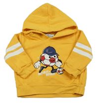 Horčicová mikina s loptou a pruhmi a kapucňou