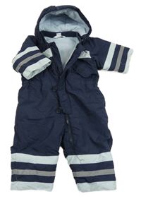 Tmavomodrá šusťáková zimní kombinéza s pruhy a kapucí H&M