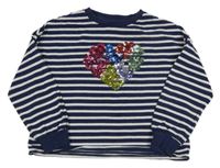 Tmavomodro-bílá pruhovaná mikina se srdíčkem z flitrů Next